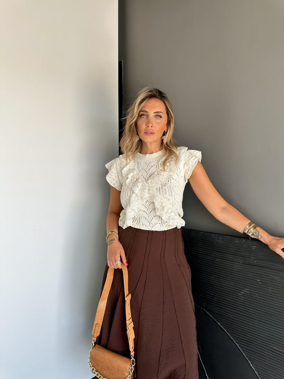 Krem Ajurlu Dantelli Triko