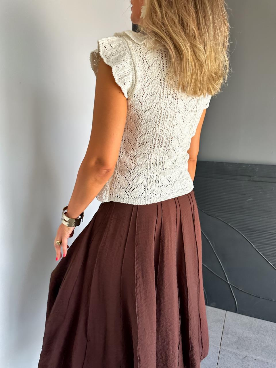 Krem Ajurlu Dantelli Triko