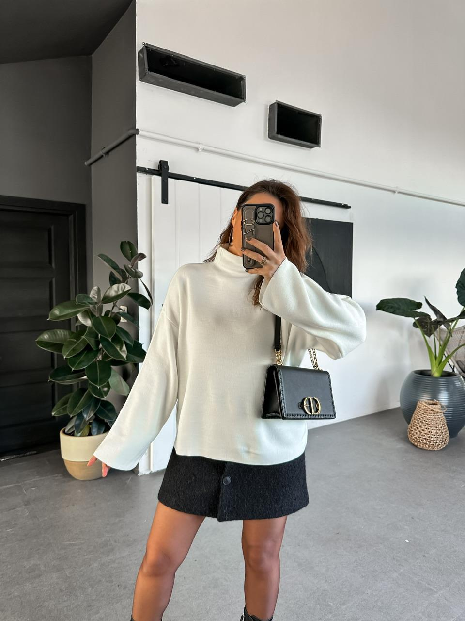 Krem Balıkçı Yaka Basic Kazak