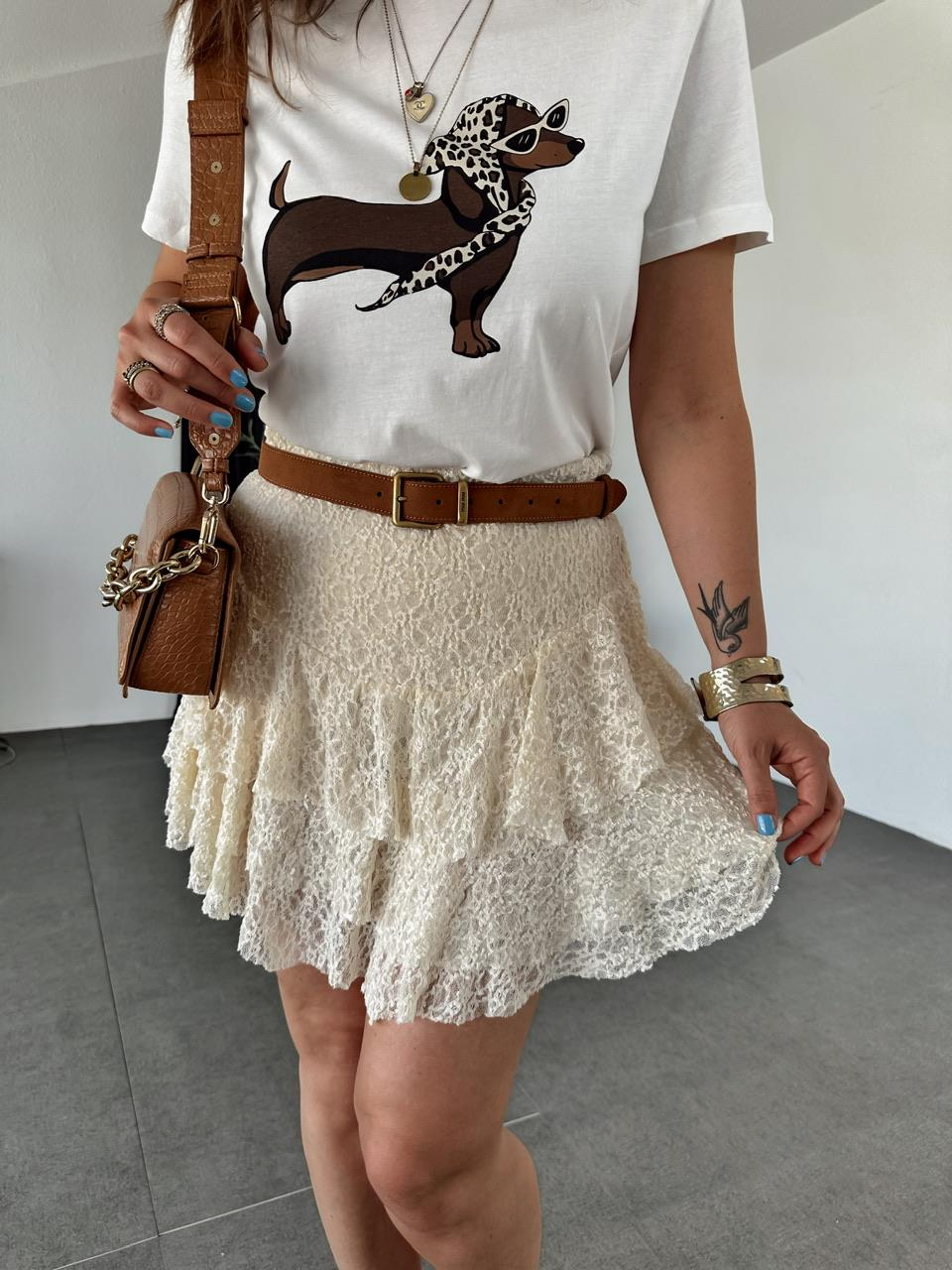 Krem Dantelli Şortlu Etek