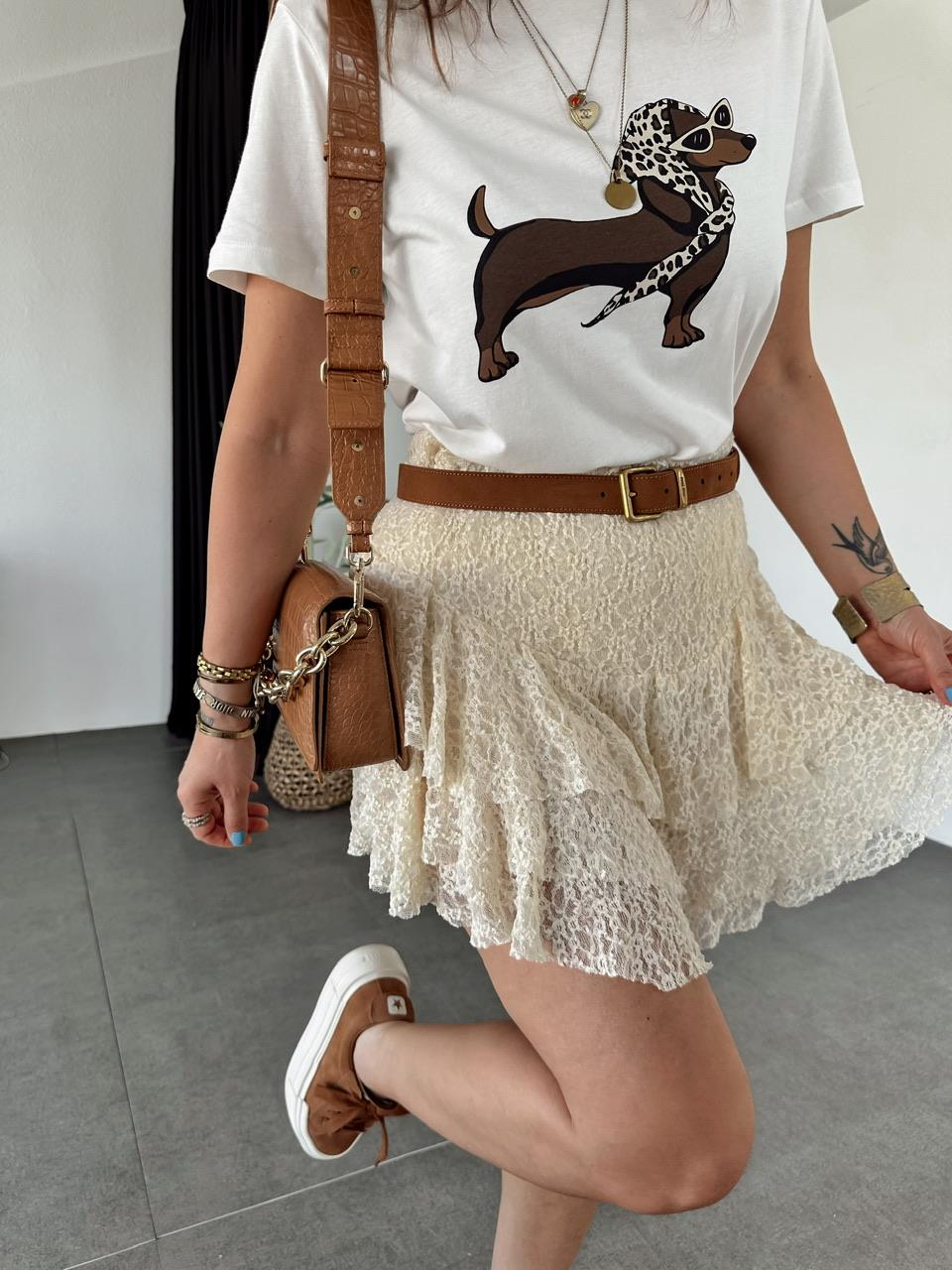 Krem Dantelli Şortlu Etek