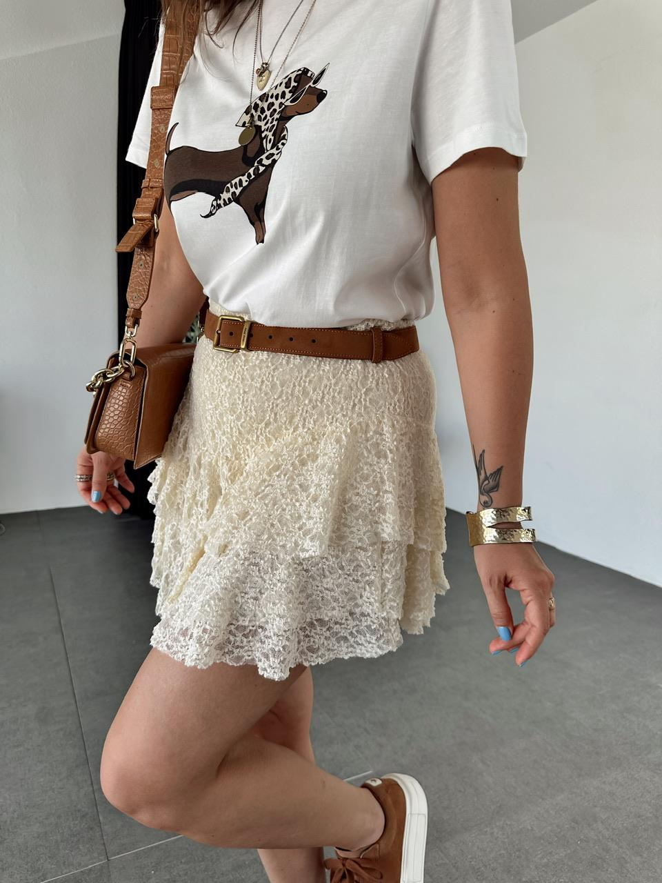 Krem Dantelli Şortlu Etek