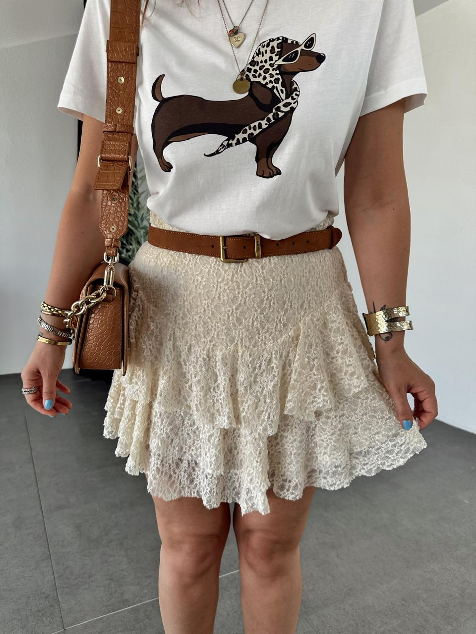 Krem Dantelli Şortlu Etek