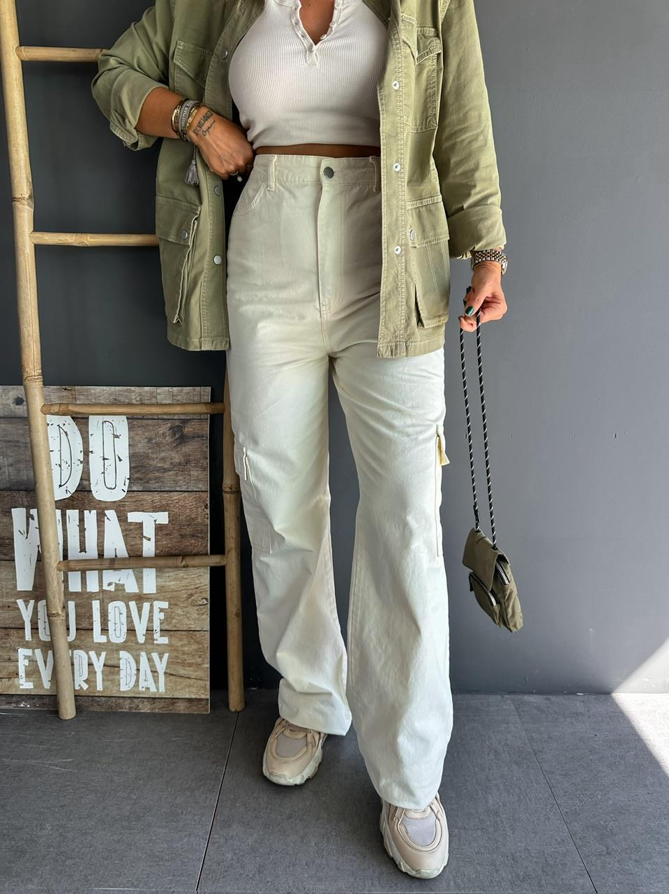 Krem Kargo Cepli Orijinal Pantolon