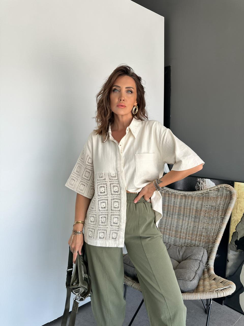 Krem Patchwork Detaylı Ceket