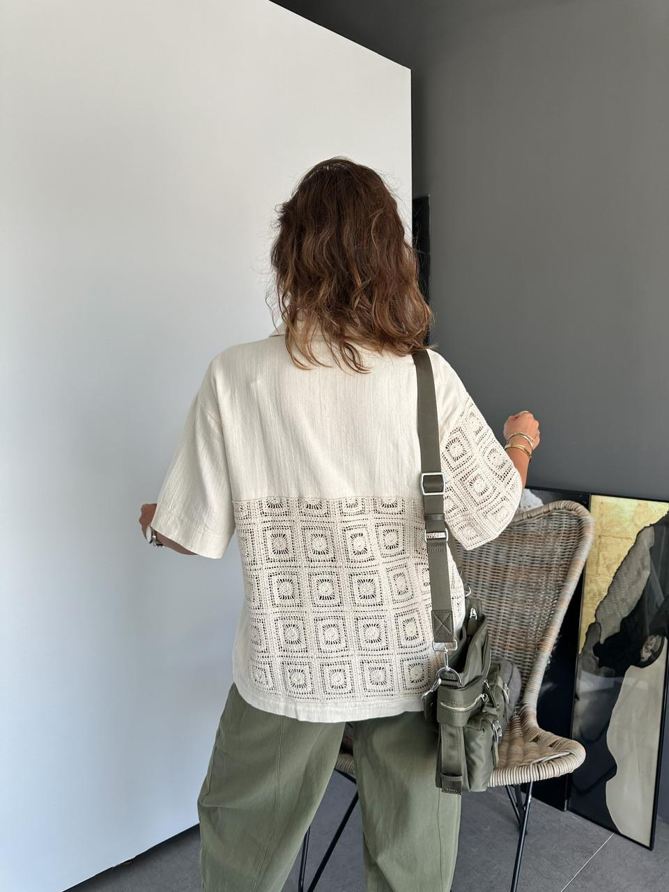 Krem Patchwork Detaylı Ceket