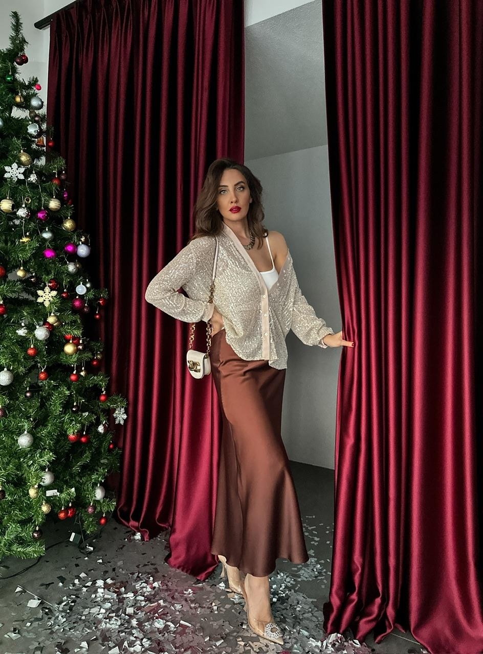 Krem Payetli Şık Gömlek