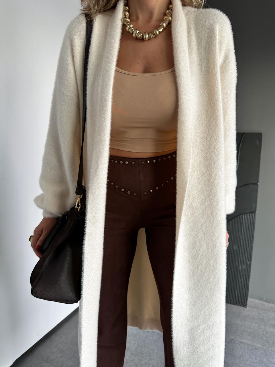 Krem Uzun Triko Hırka