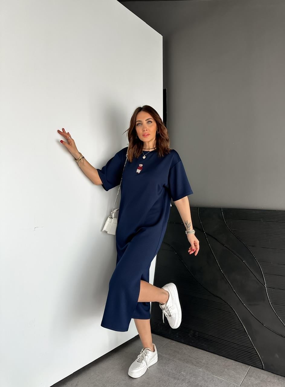 Lacivert  Ayıcıklı Modal Basic Elbise