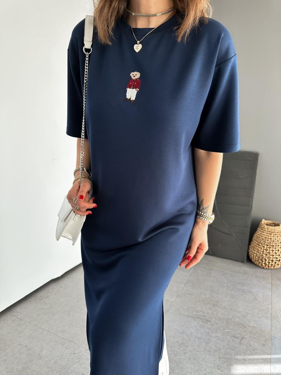 Lacivert  Ayıcıklı Modal Basic Elbise