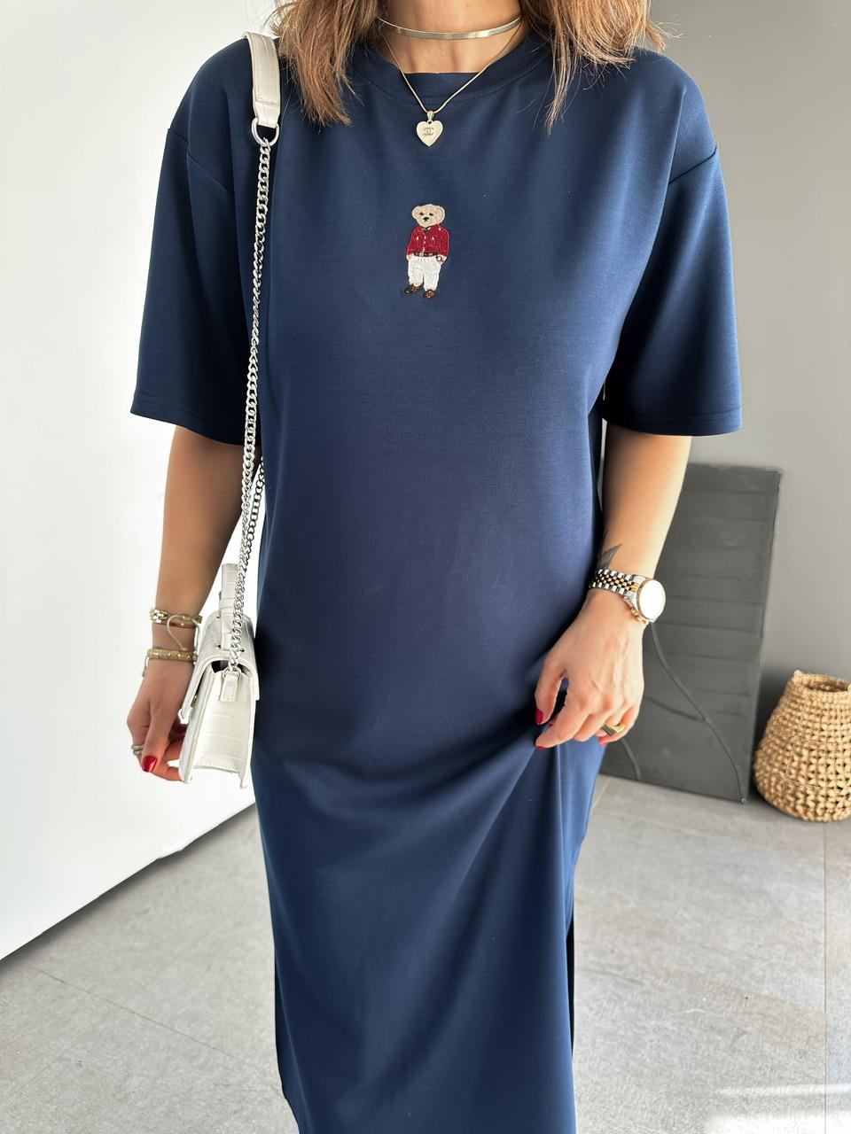 Lacivert  Ayıcıklı Modal Basic Elbise