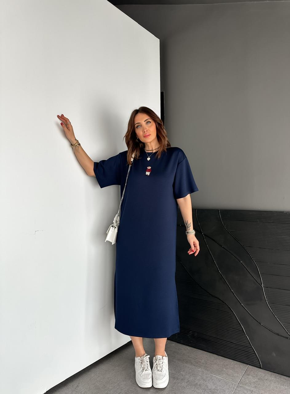 Lacivert  Ayıcıklı Modal Basic Elbise