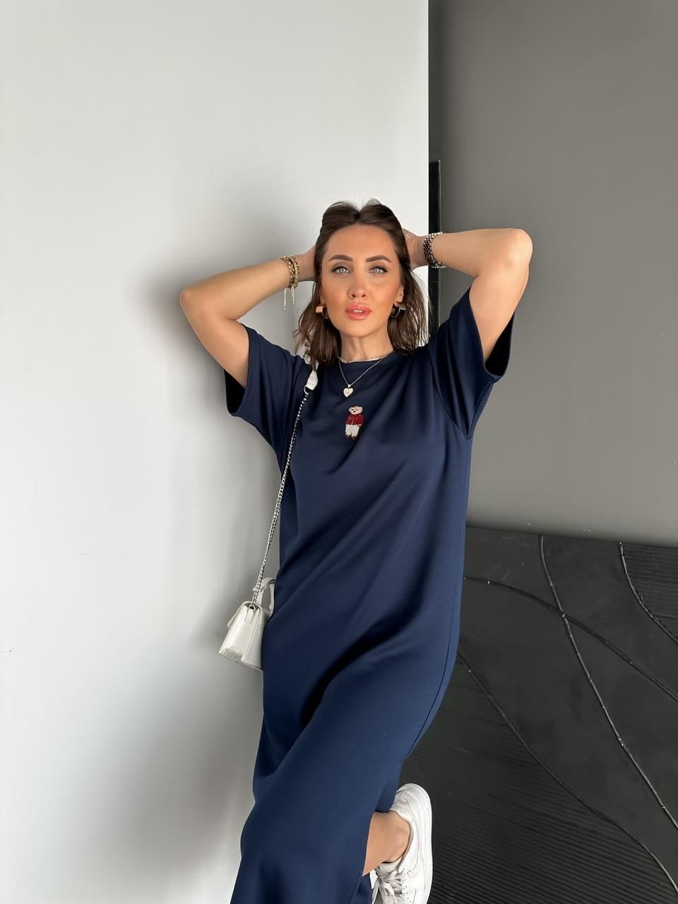 Lacivert  Ayıcıklı Modal Basic Elbise