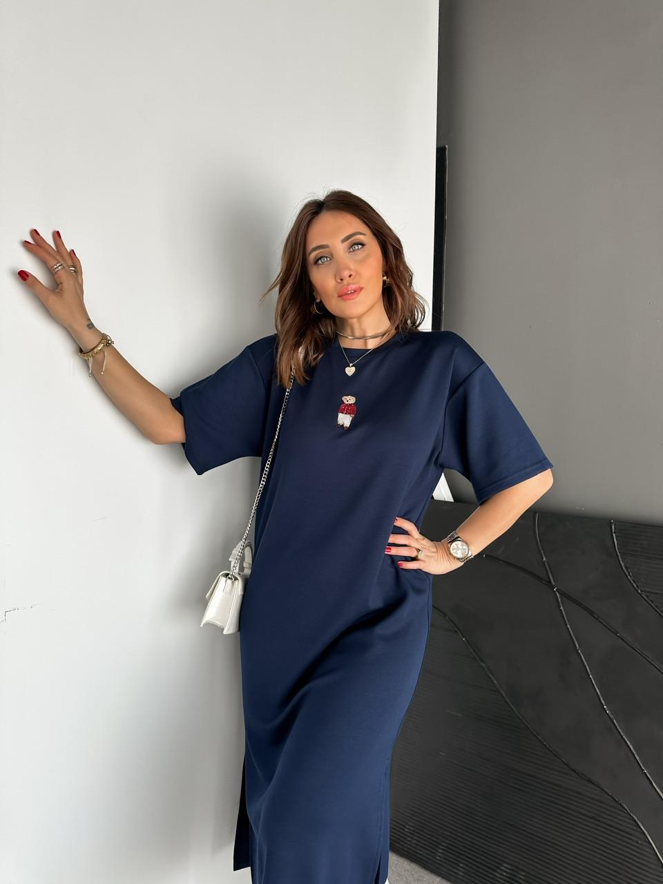 Lacivert  Ayıcıklı Modal Basic Elbise