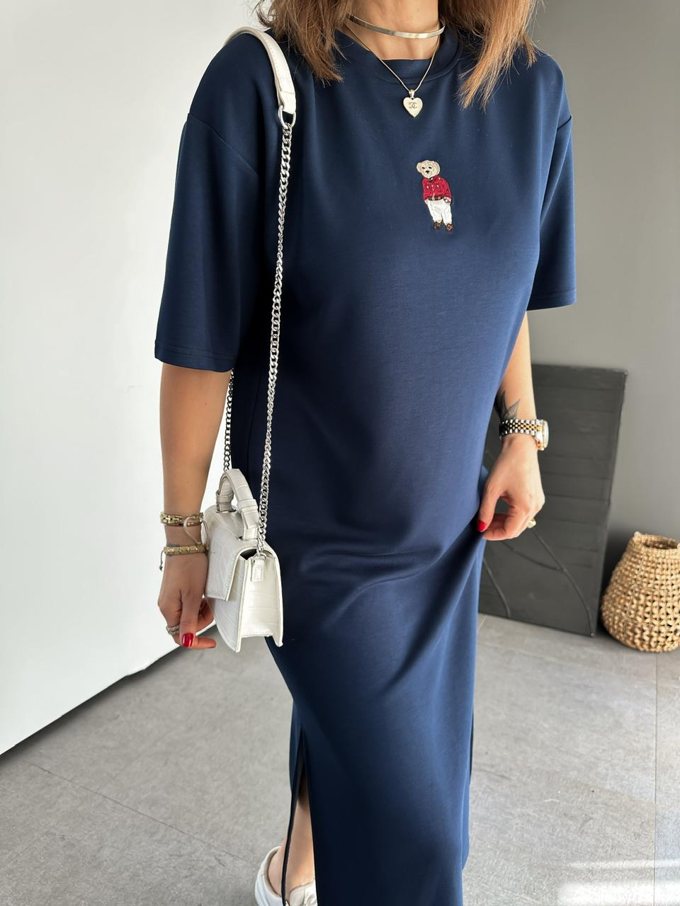 Lacivert  Ayıcıklı Modal Basic Elbise
