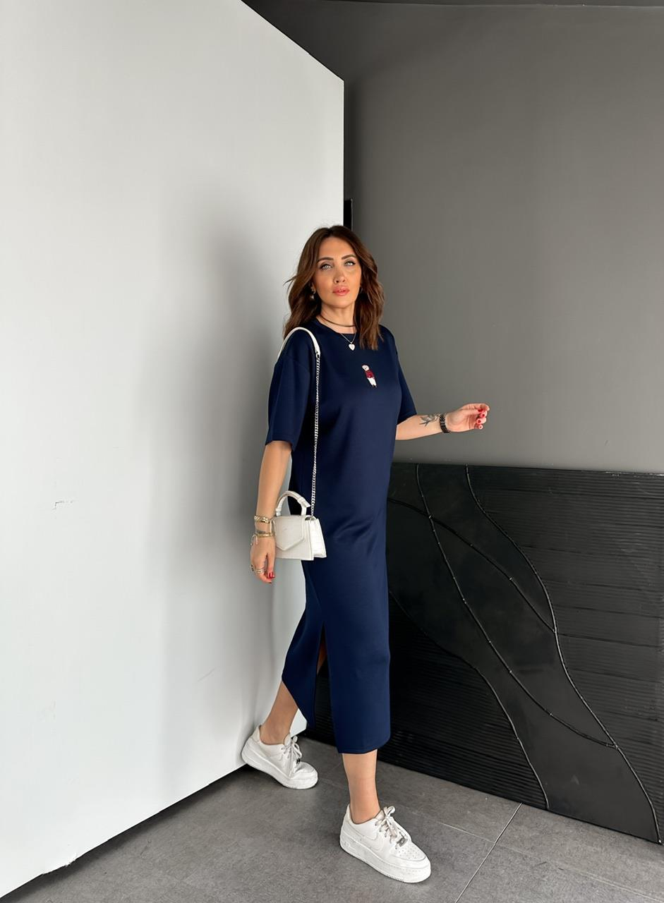 Lacivert  Ayıcıklı Modal Basic Elbise