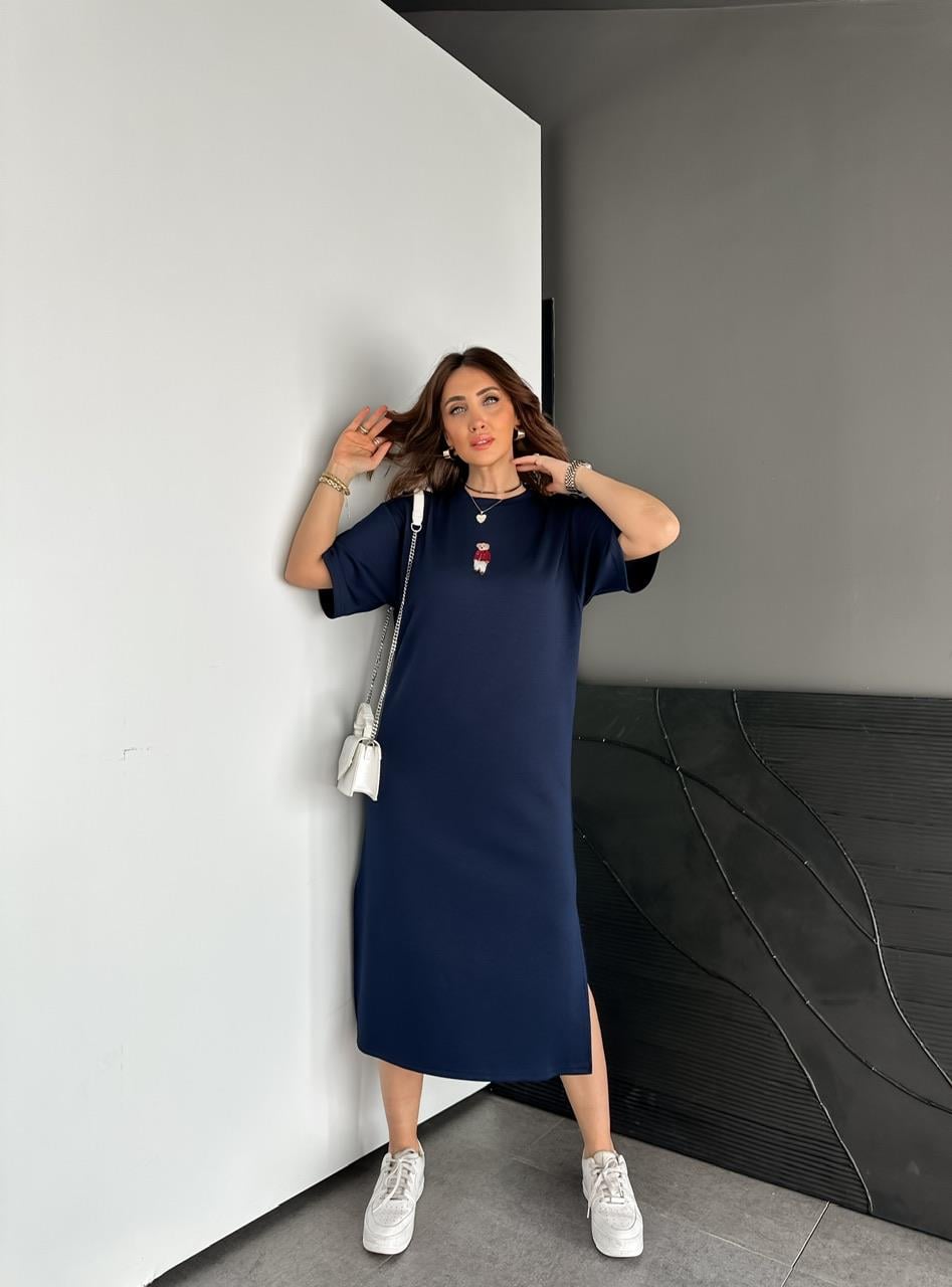 Lacivert  Ayıcıklı Modal Basic Elbise
