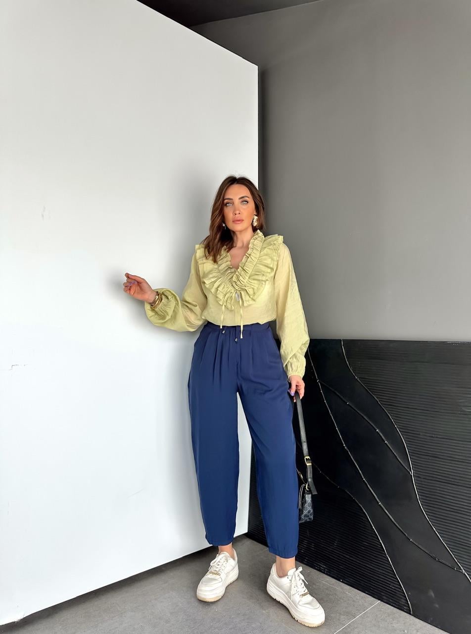 Lacivert Beli Lastikli Basic Bol Pantolon