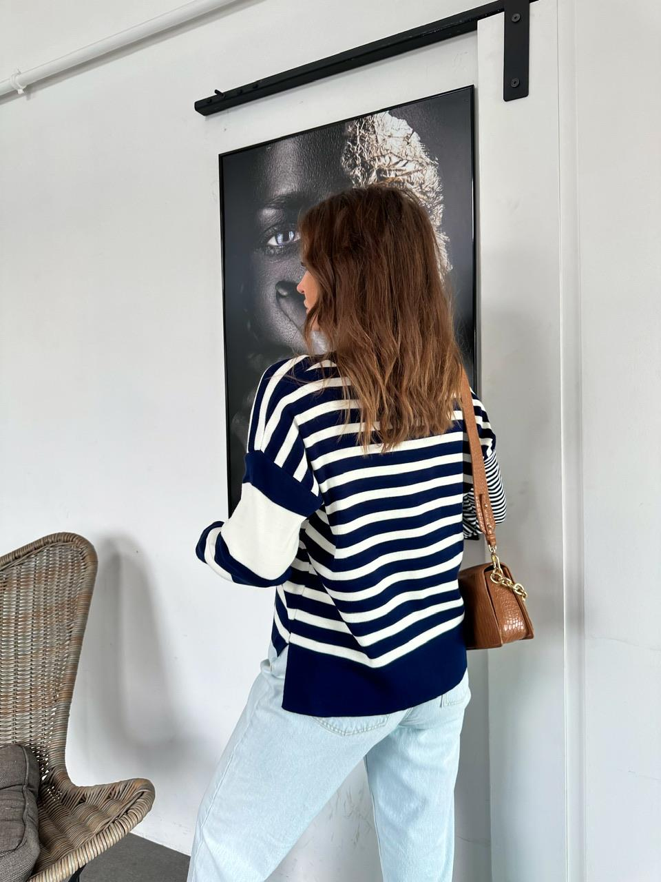 Lacivert Çizgili Basic Kazak