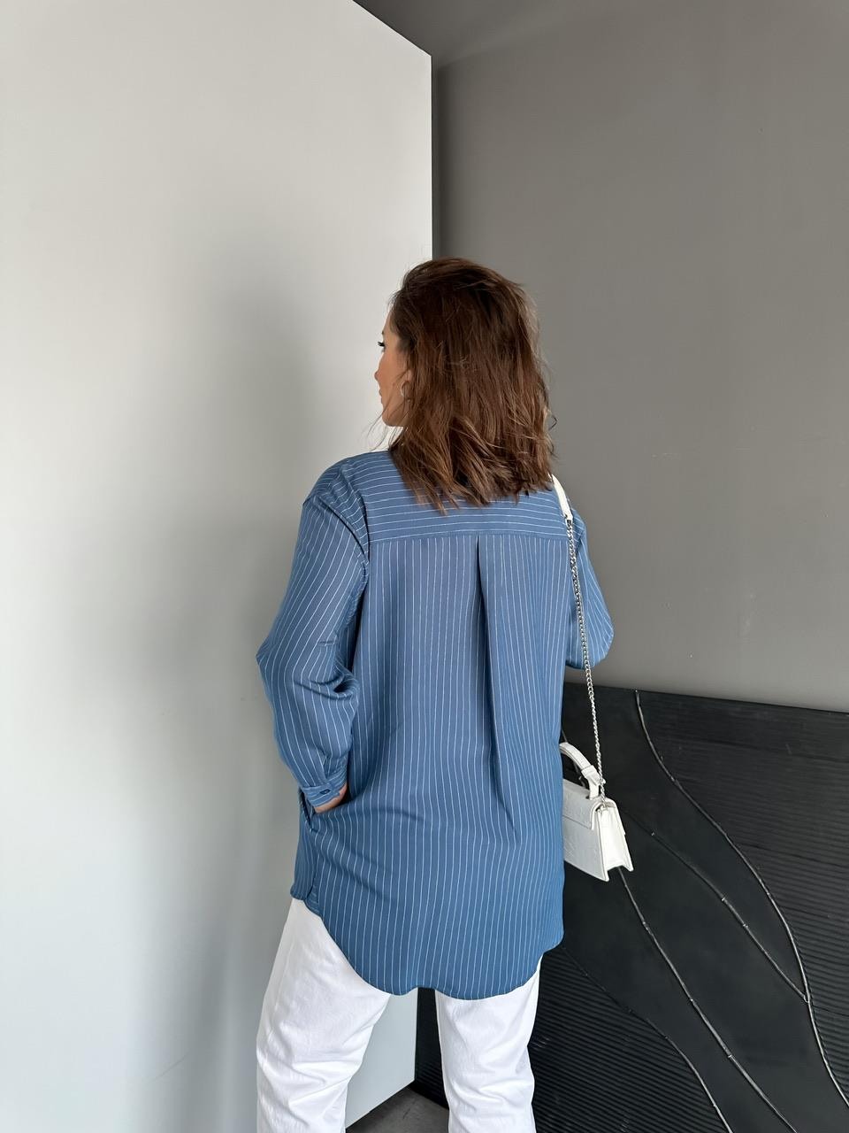 Lacivert Çizgili Cepli Basic Gömlek
