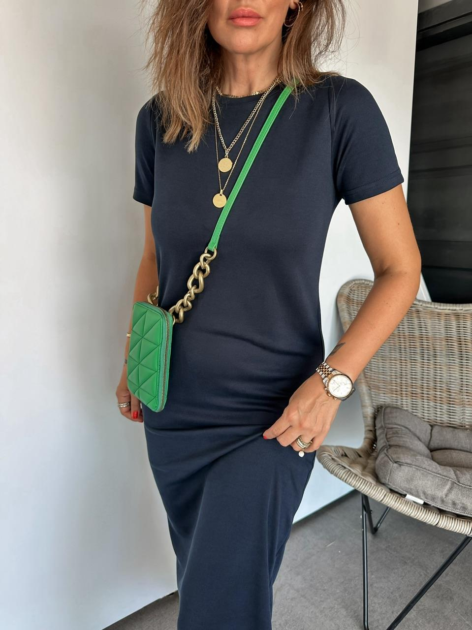 Lacivert Modal Yırtmaçlı Basic Elbise