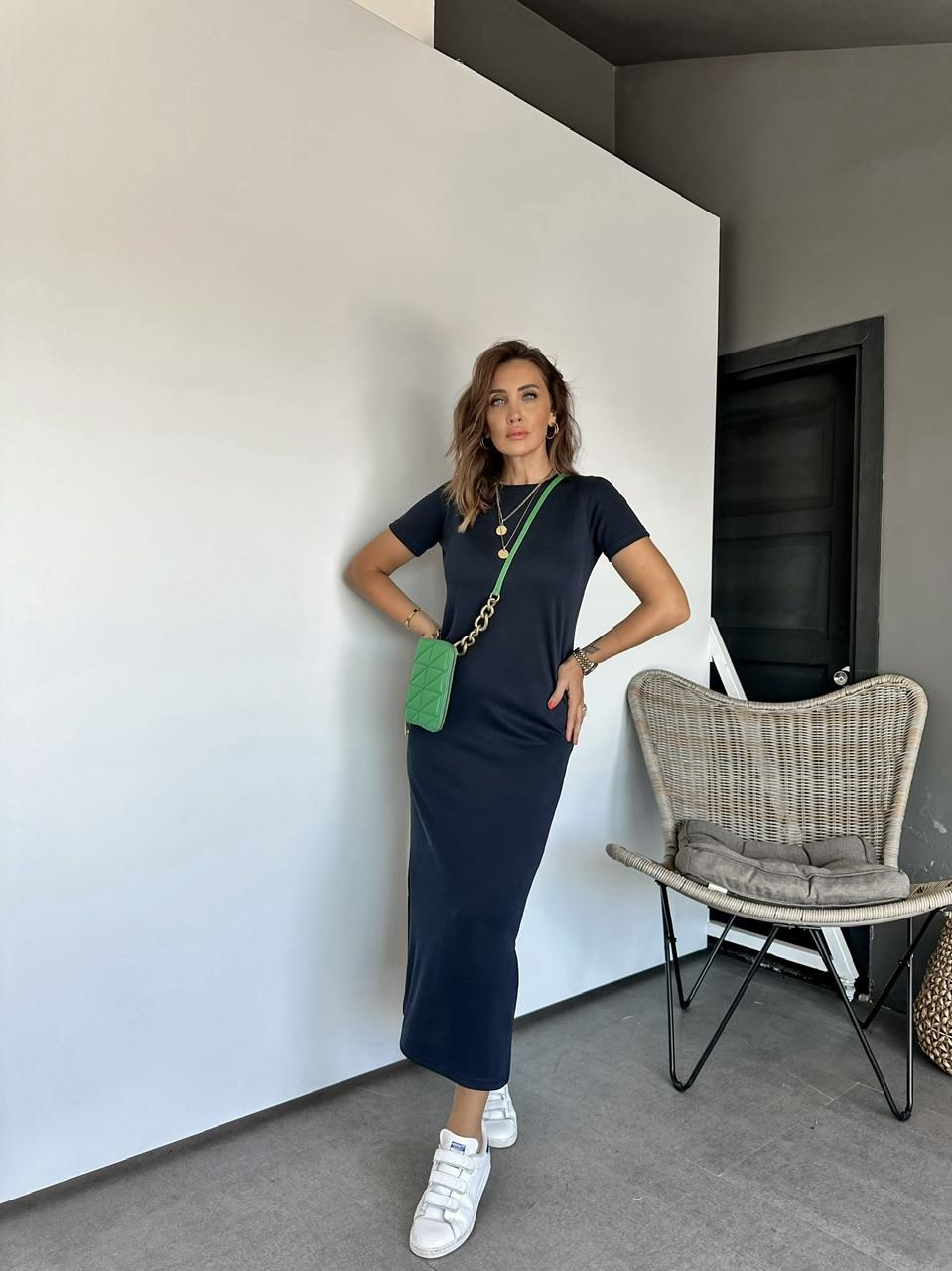 Lacivert Modal Yırtmaçlı Basic Elbise