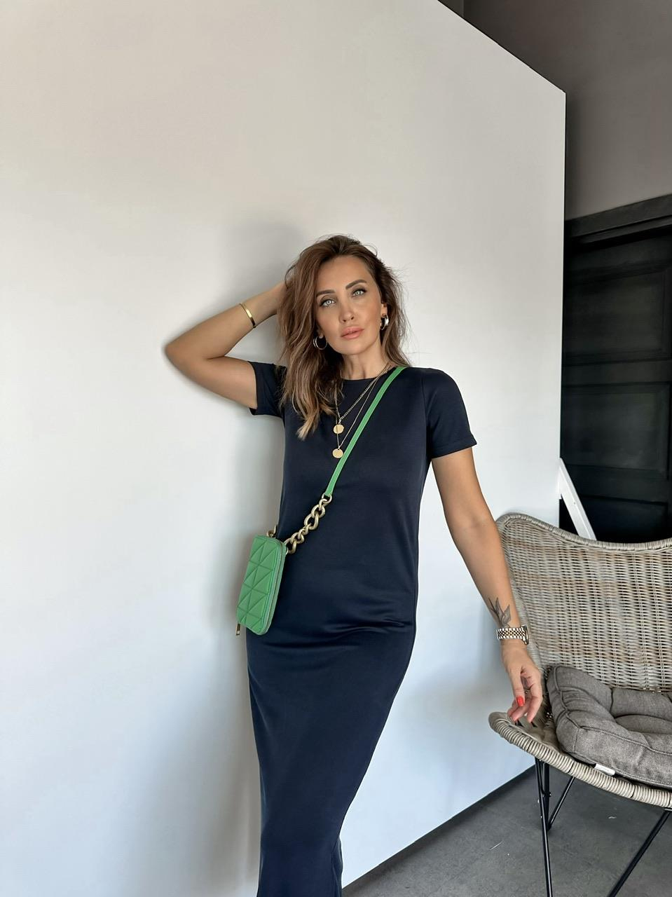 Lacivert Modal Yırtmaçlı Basic Elbise