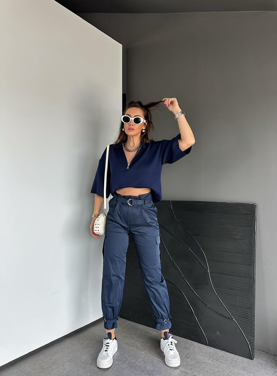 Lacivert Polo Yaka Fermuarlı Basic Triko Kazak