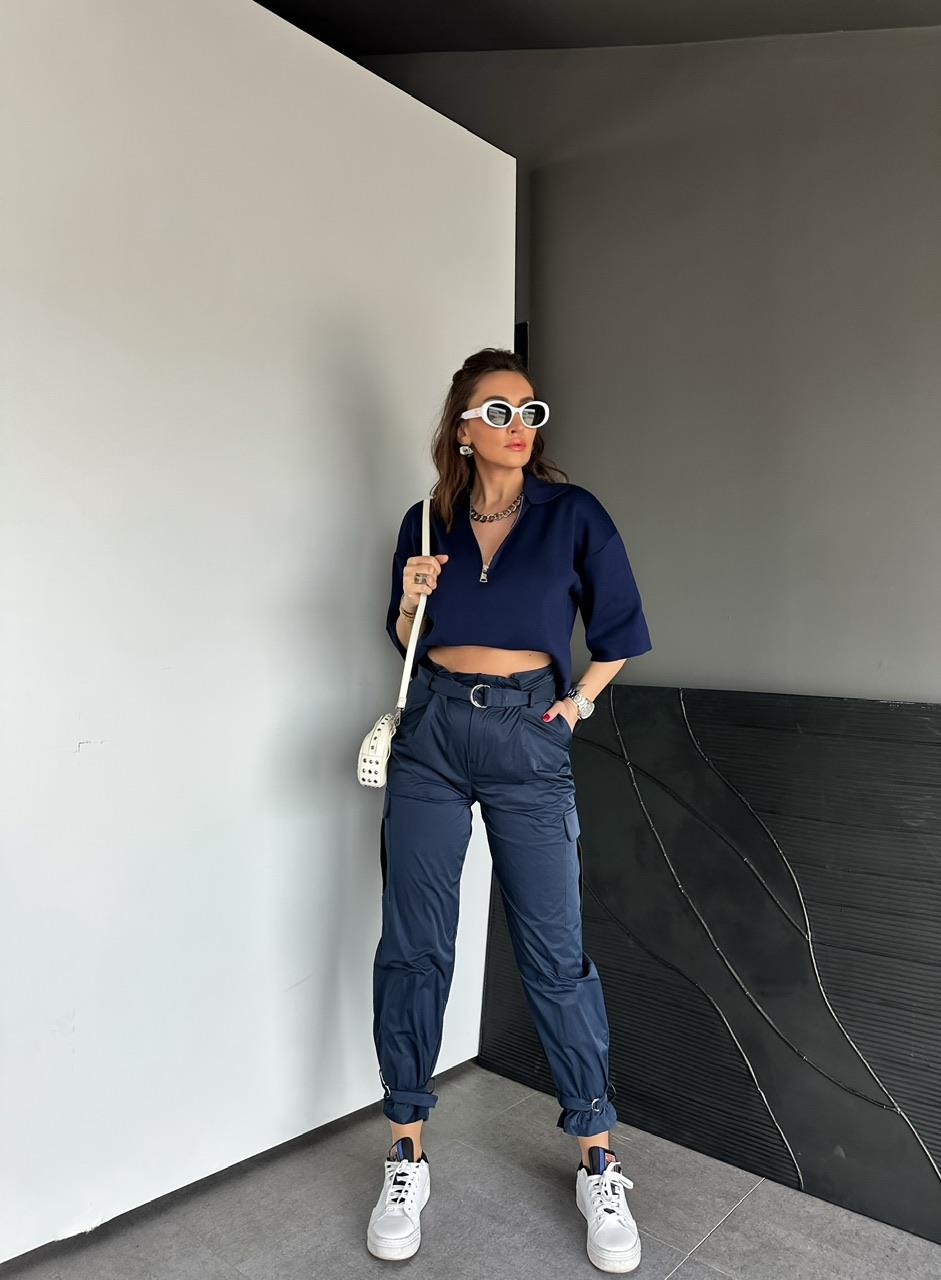 Lacivert Polo Yaka Fermuarlı Basic Triko Kazak