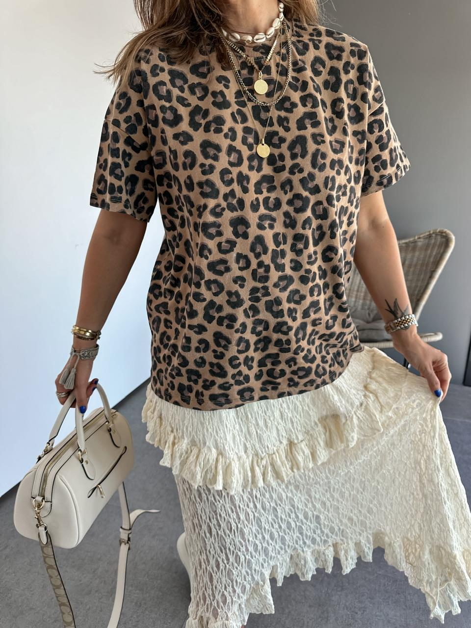 Leopar Oversize Cotton Tshirt