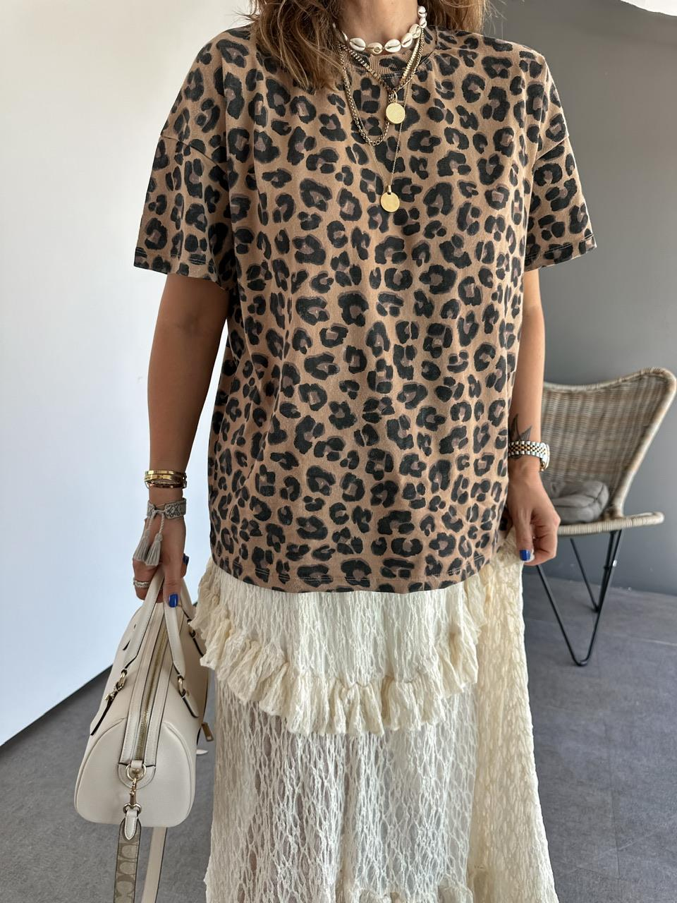 Leopar Oversize Cotton Tshirt