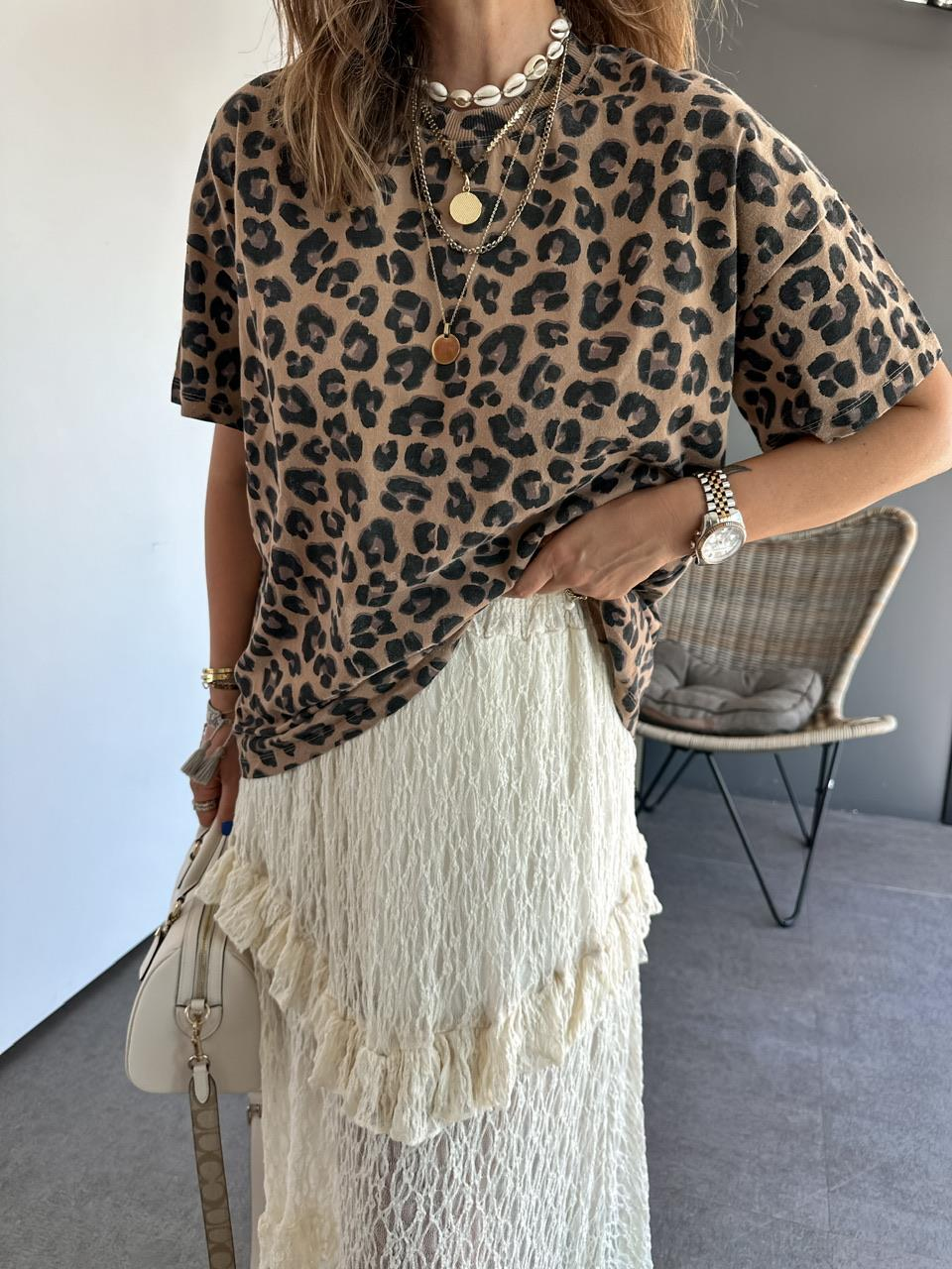 Leopar Oversize Cotton Tshirt