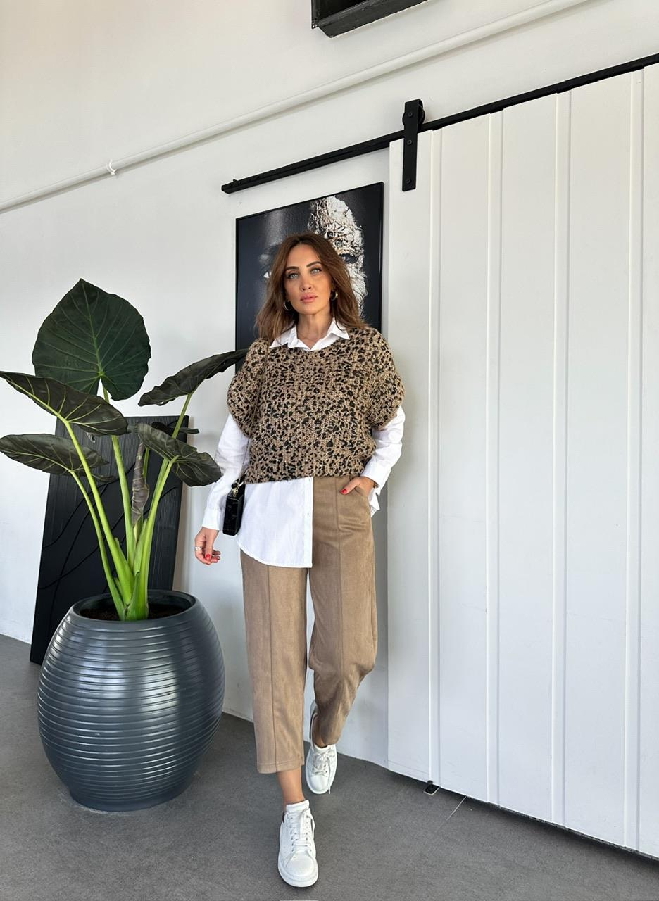 Leopar Pullu Gömlekli Triko
