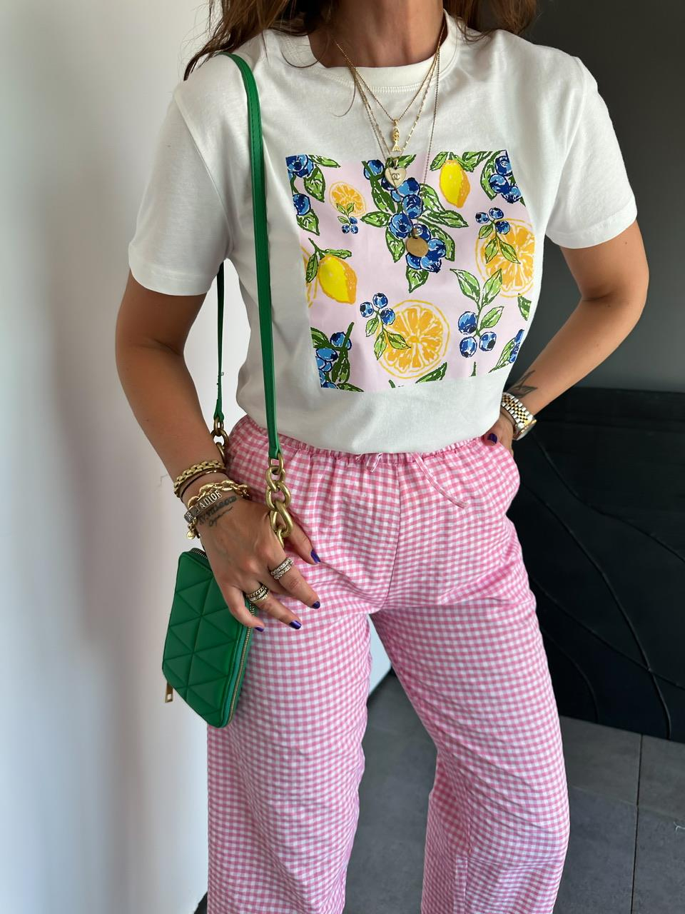 Limon Baskılı Pembeli Basic Tshirt