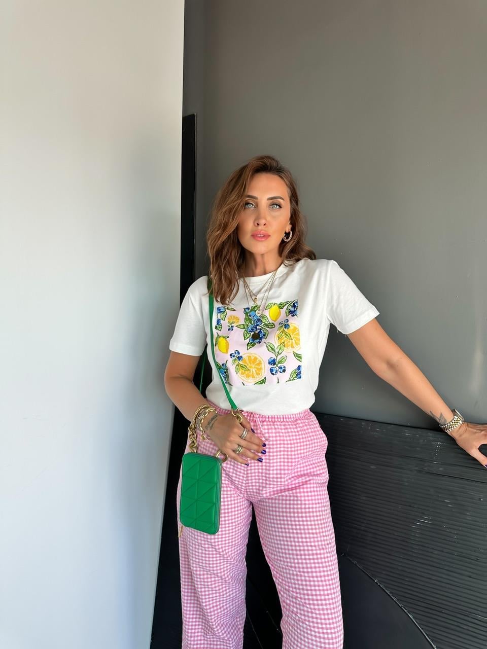 Limon Baskılı Pembeli Basic Tshirt