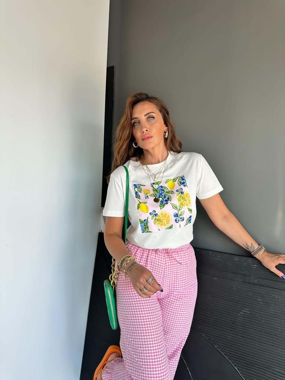 Limon Baskılı Pembeli Basic Tshirt