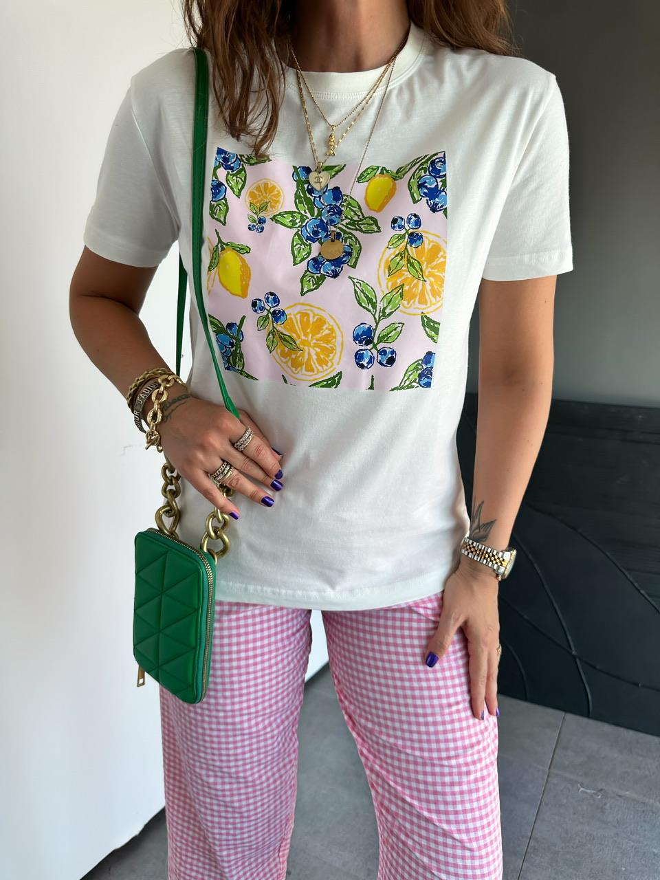 Limon Baskılı Pembeli Basic Tshirt