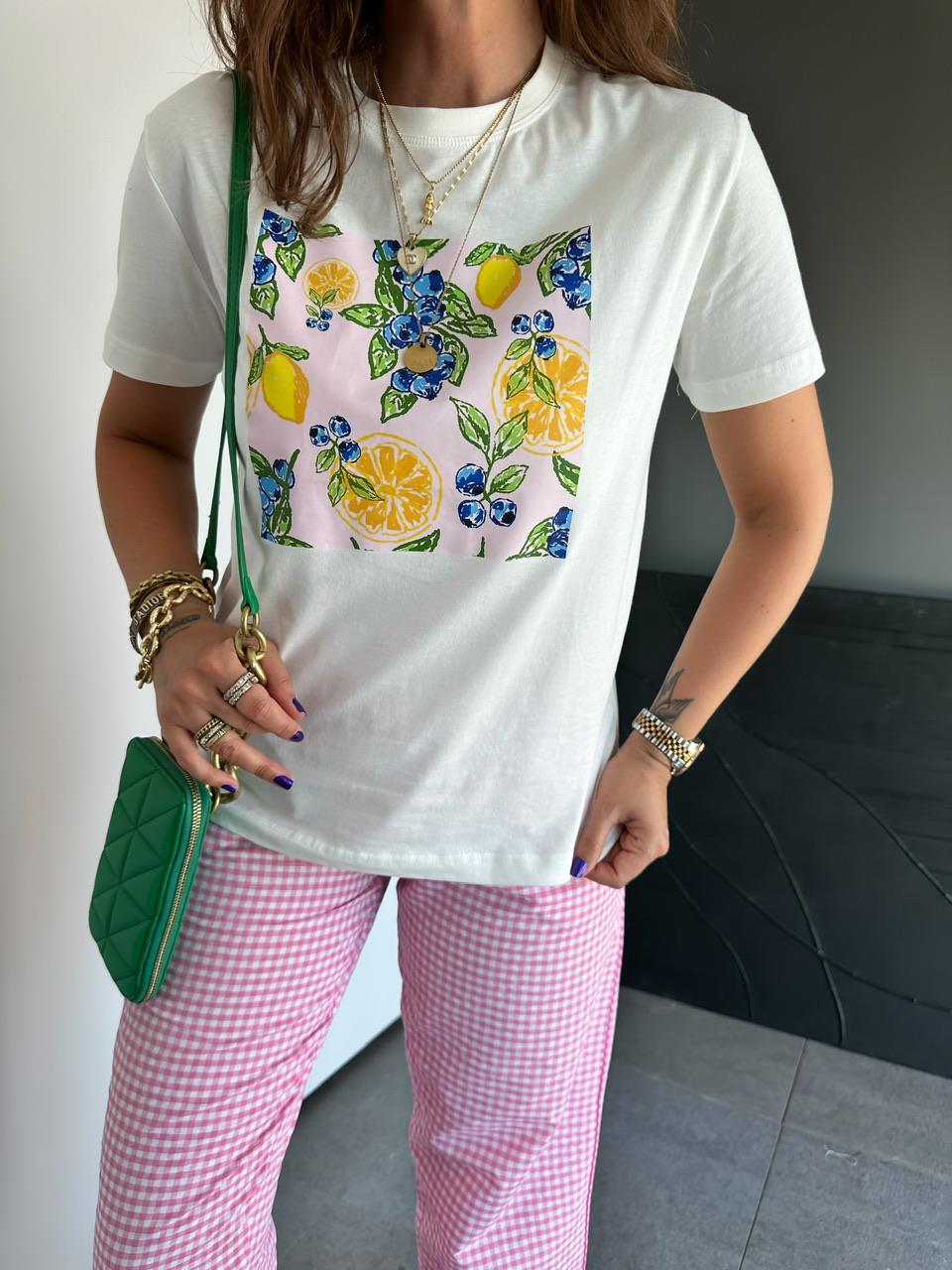 Limon Baskılı Pembeli Basic Tshirt