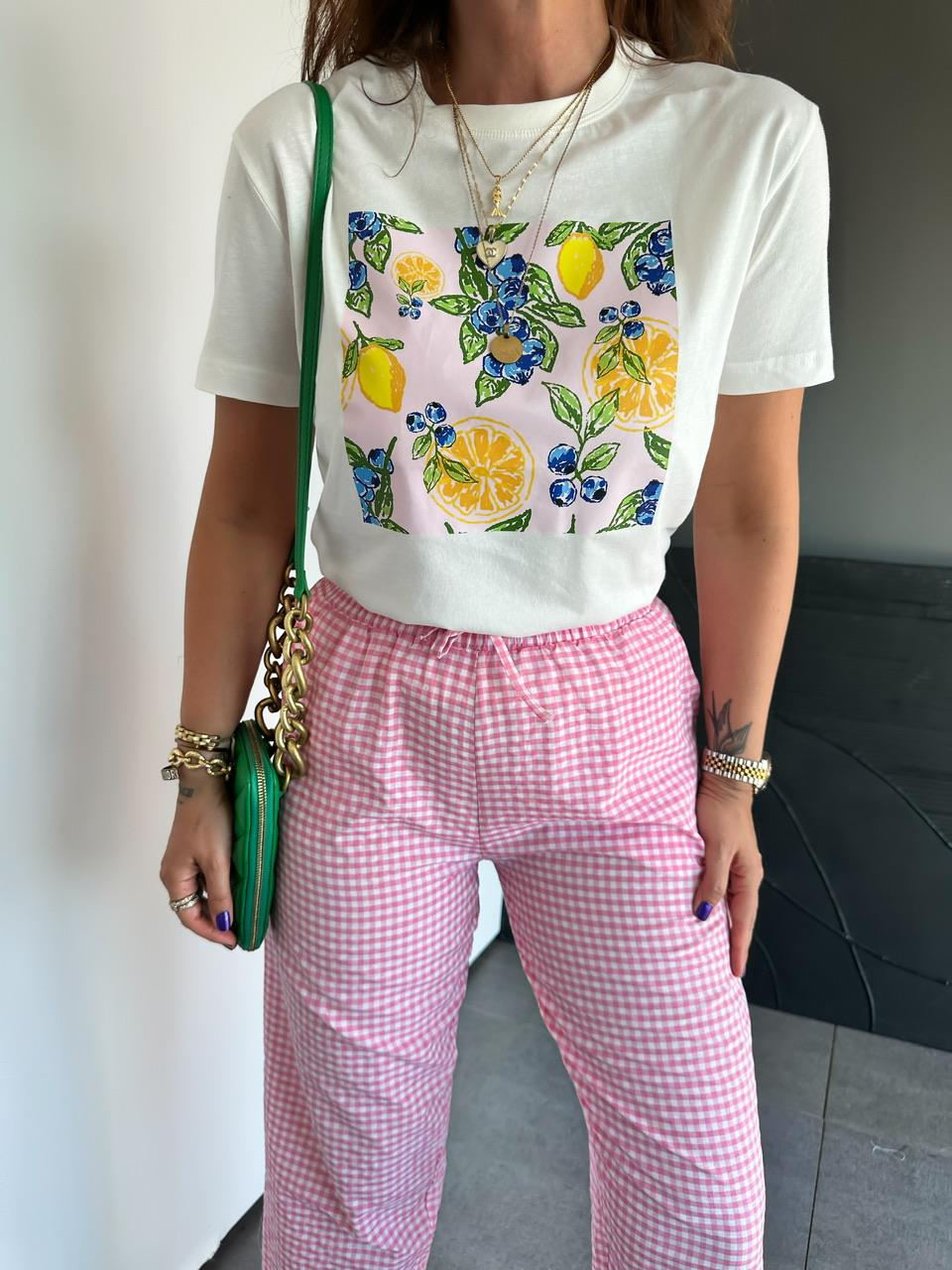 Limon Baskılı Pembeli Basic Tshirt