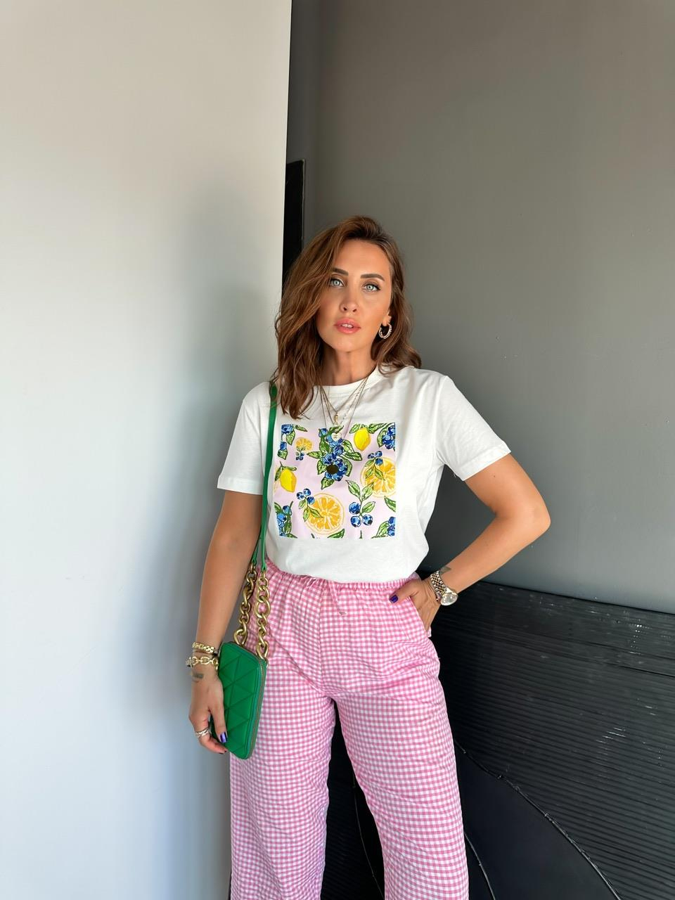 Limon Baskılı Pembeli Basic Tshirt