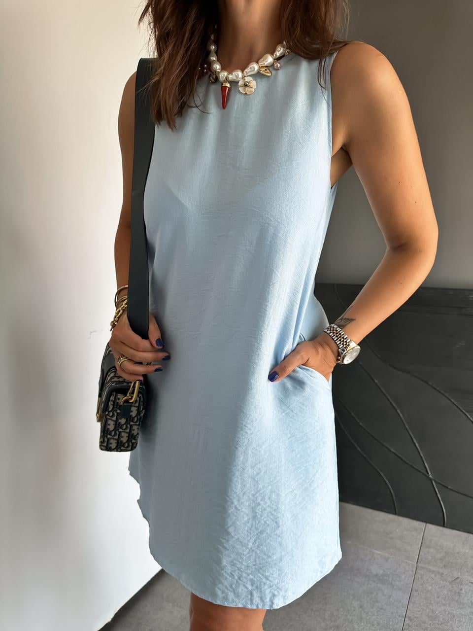 Mavi Cepli Basic Cotton Elbise