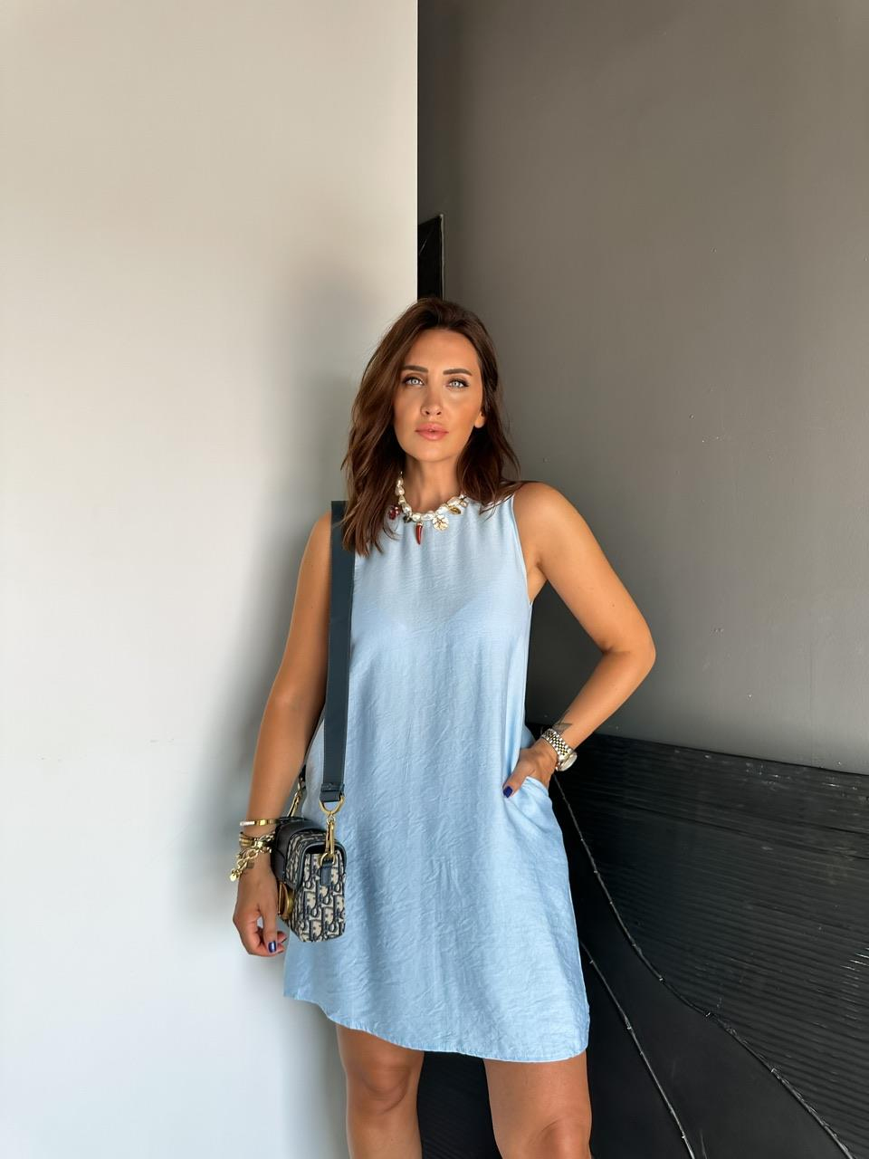 Mavi Cepli Basic Cotton Elbise