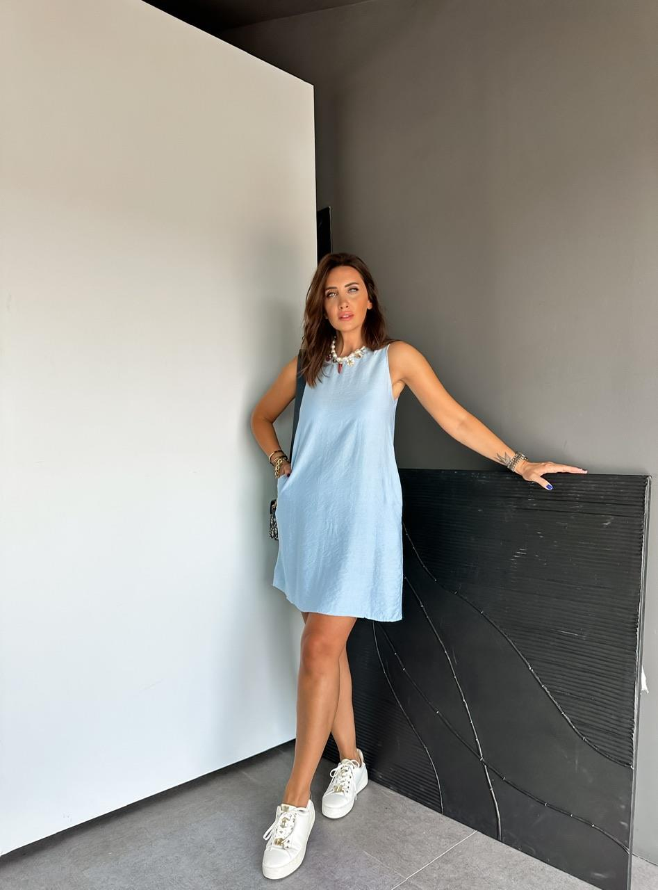 Mavi Cepli Basic Cotton Elbise