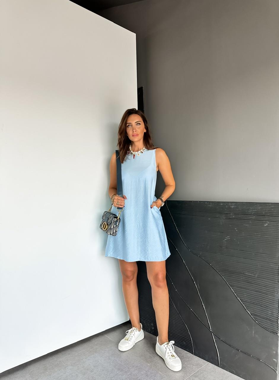 Mavi Cepli Basic Cotton Elbise