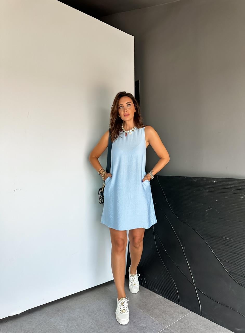 Mavi Cepli Basic Cotton Elbise