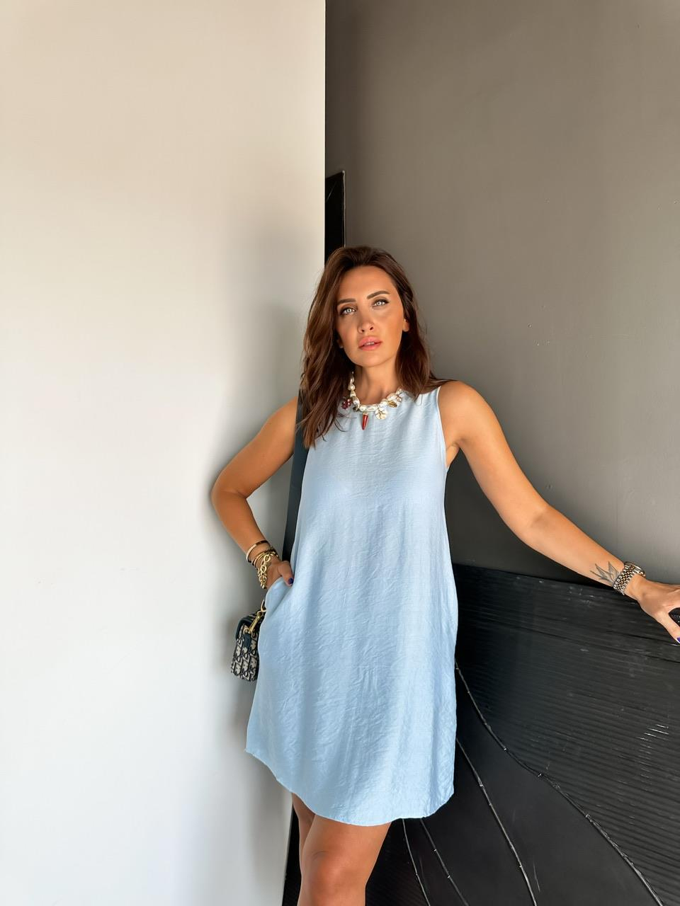 Mavi Cepli Basic Cotton Elbise