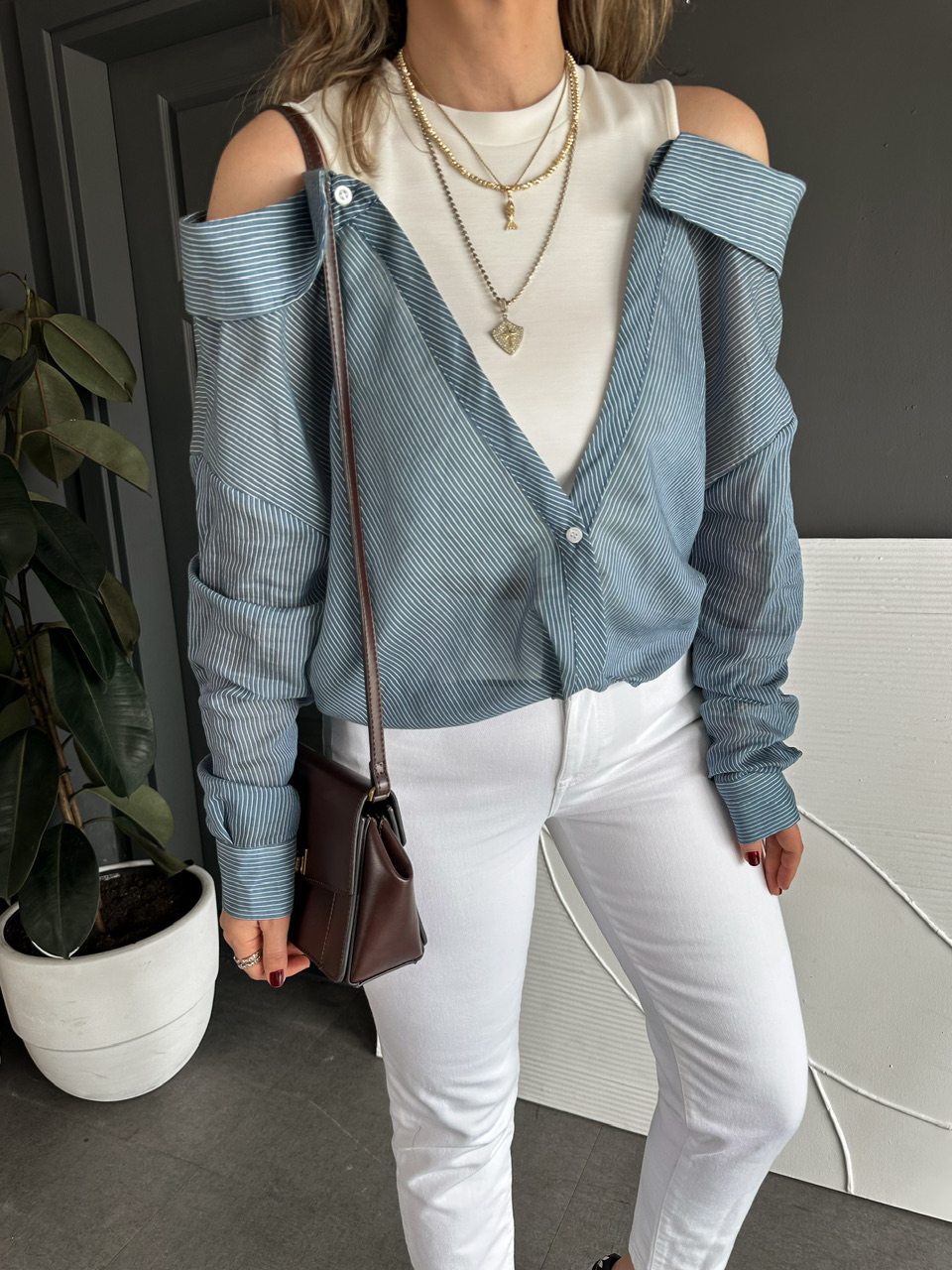 Mavi Çift Parça Tasarım Gömlek