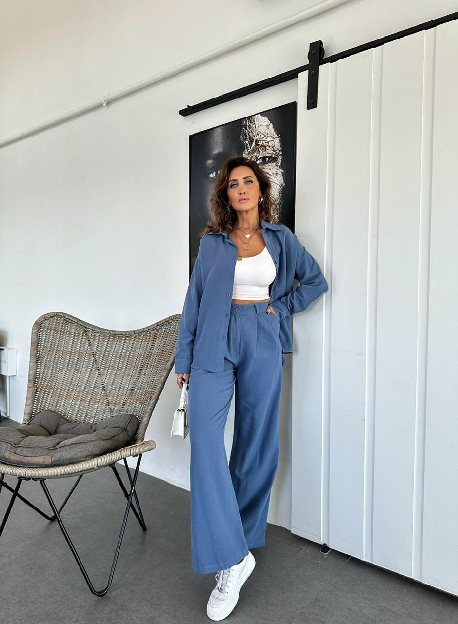 Mavi Gömlekli Basic Keten Takım