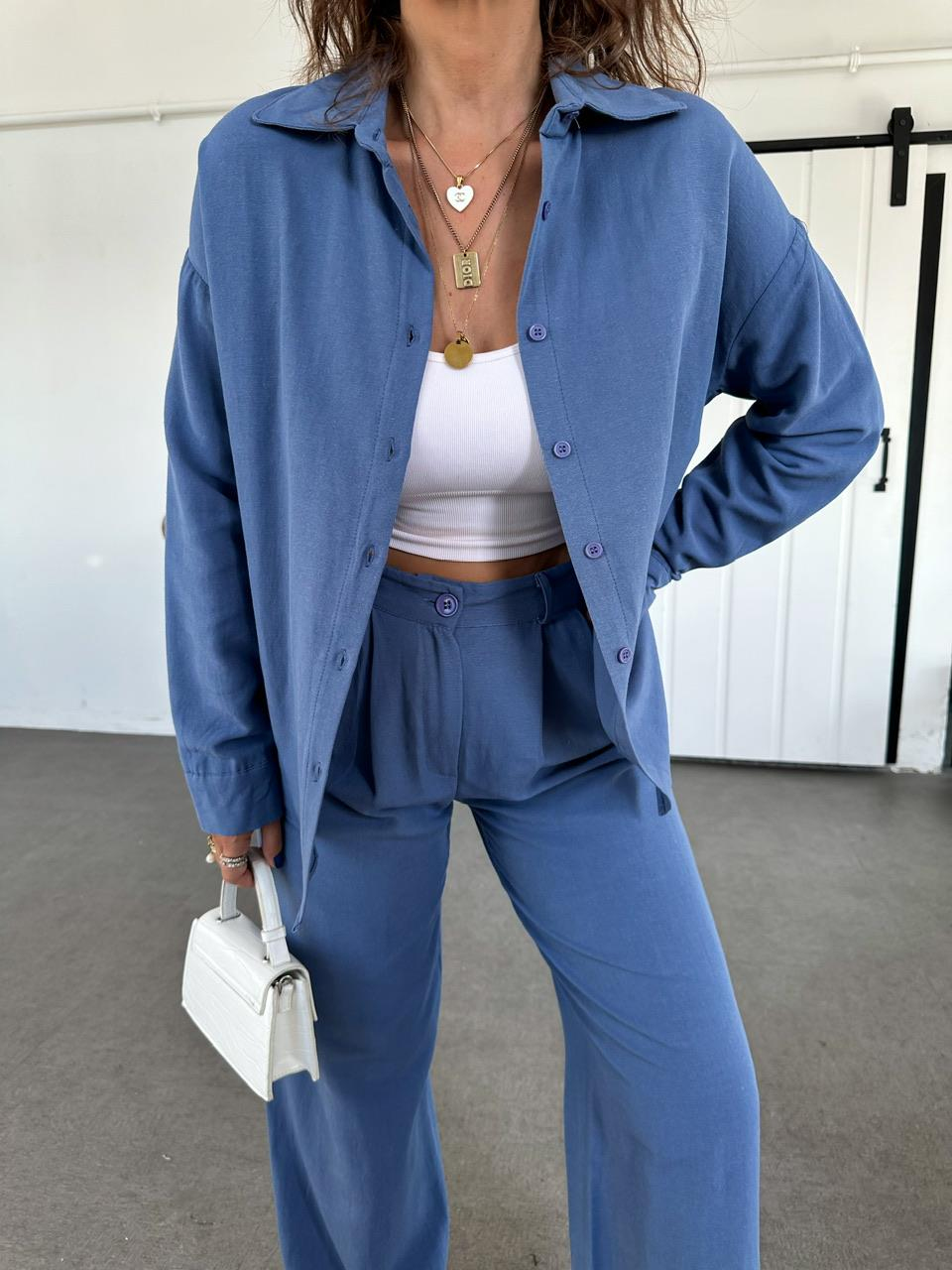 Mavi Gömlekli Basic Keten Takım
