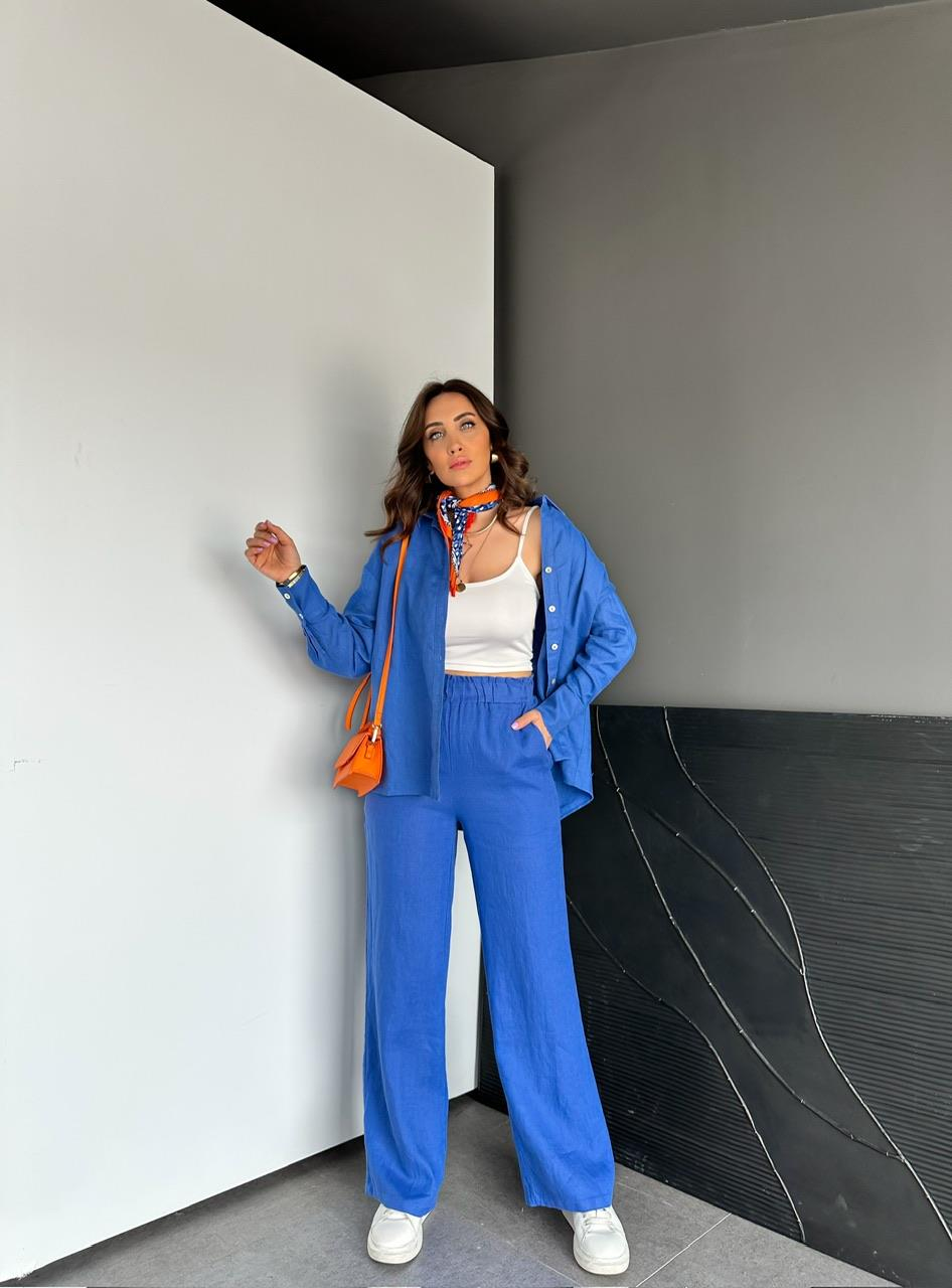 Mavi Ham Keten Orijinal Gömlek